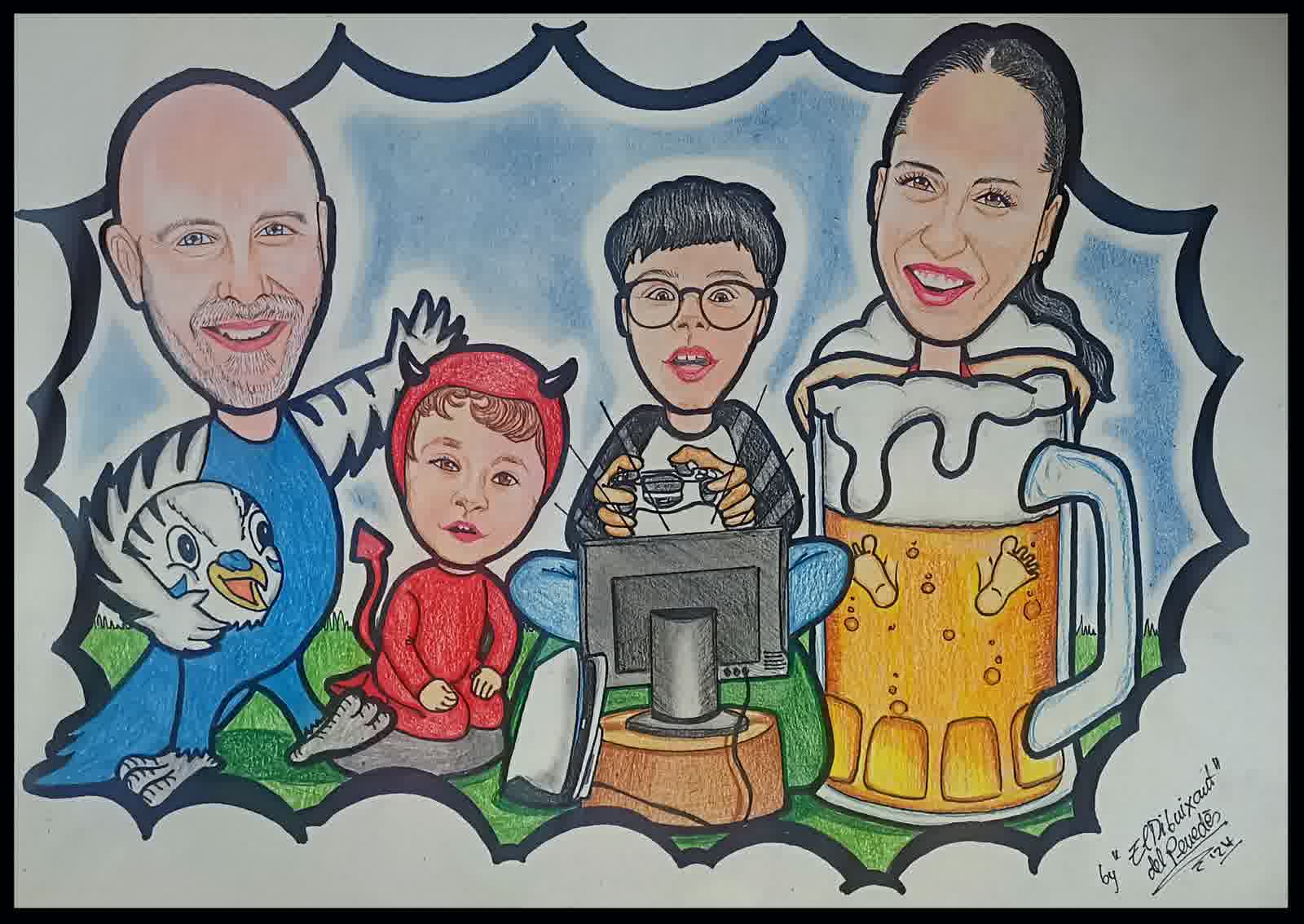 Caricatura familiar amb diversos personatges